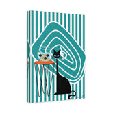 Atomic Fish Art, Mid Century Modern Striped, Teal Kitschy Cat Art - Mid Century Modern Gal