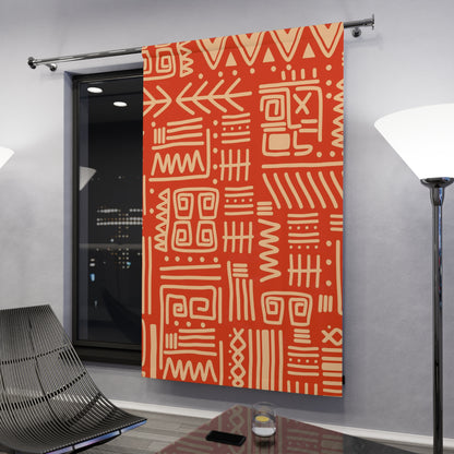 Retro Tiki Home Decor, Dark Orange, Beige, Abstract Art Design, Mid Mod Custom Window Curtains (1 Piece) - Mid Century Modern Gal