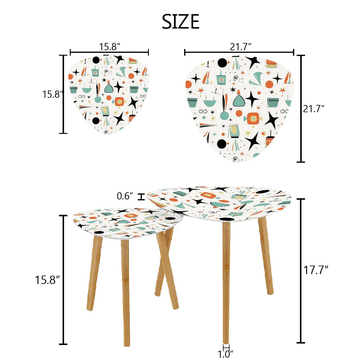 Mid Century Modern Sputnik Designed, Mod White Atomic Nesting Tables