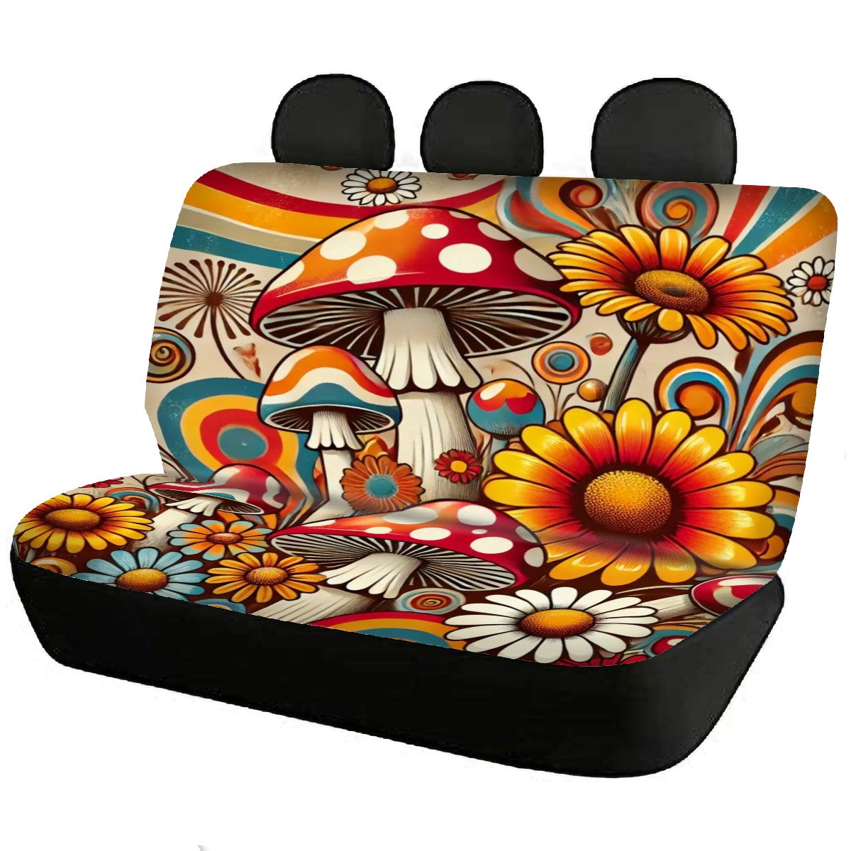 70s Car Seat Covers Groovy Mod Mushroom Floral Front And Back Covers - Mid Century Modern Gal