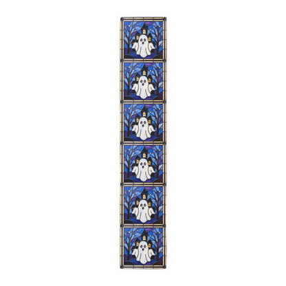 Halloween Stained Glass Style Ghost Haunted House Table Runner