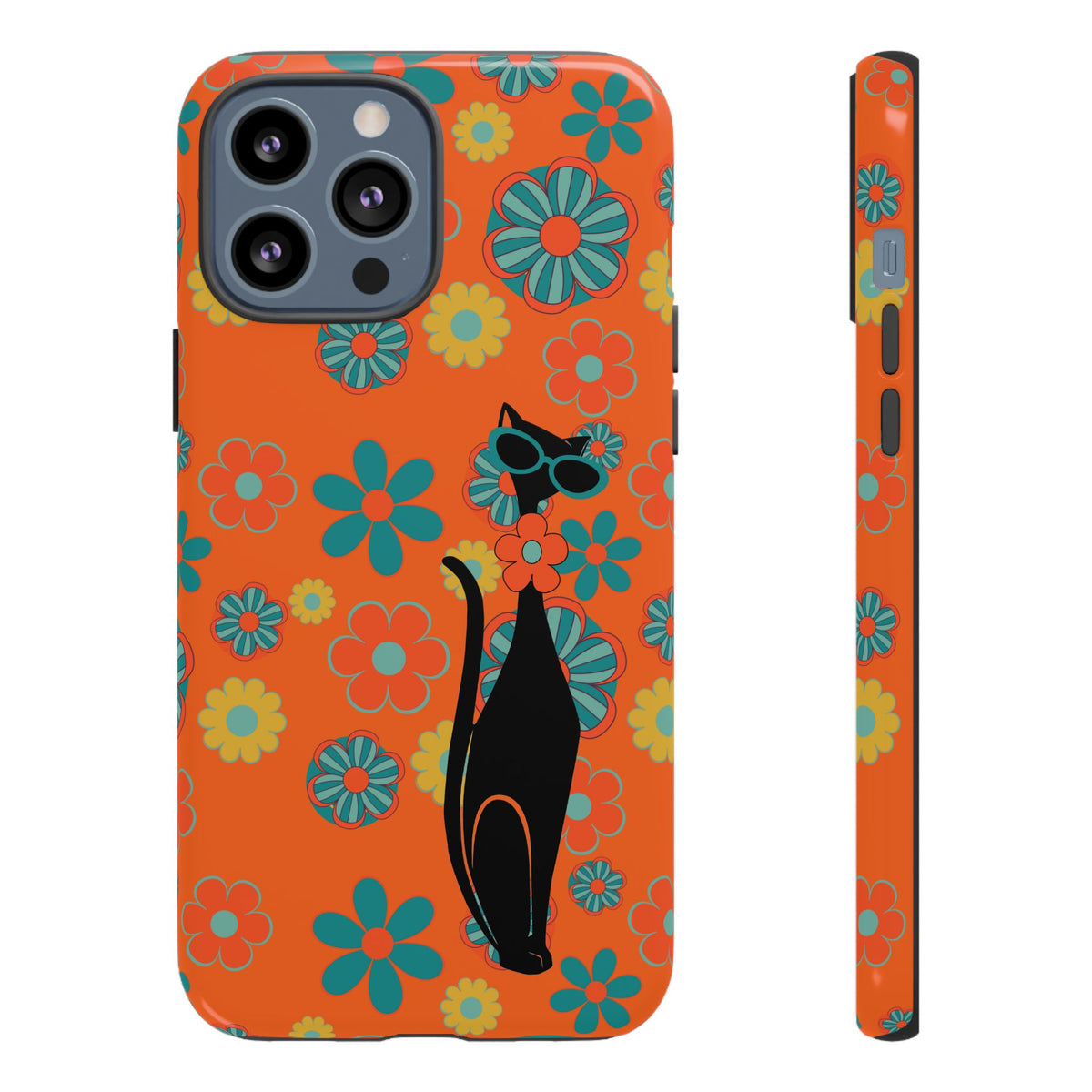Flower Power, Retro Groovy Atomic Cat, Hipster Style Orange Samsung Galaxy and Google Pixel Tough Cases - Mid Century Modern Gal