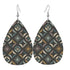 Mid Century Modern Elegant Gray Geometric Starburst  Vegan Leather Teardrop Earrings - Mid Century Modern Gal