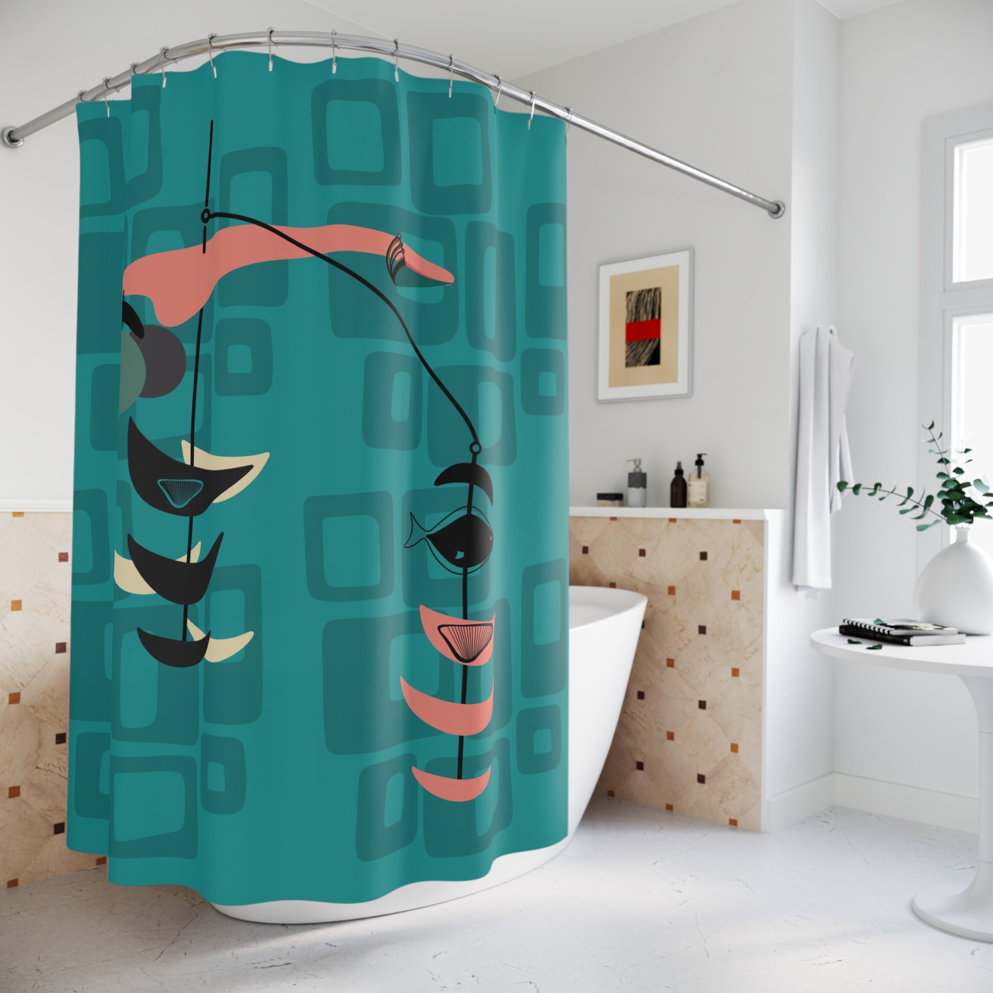 Mid Century Modern Fish Modern Geometric Shower Curtain - Mid Century Modern Gal