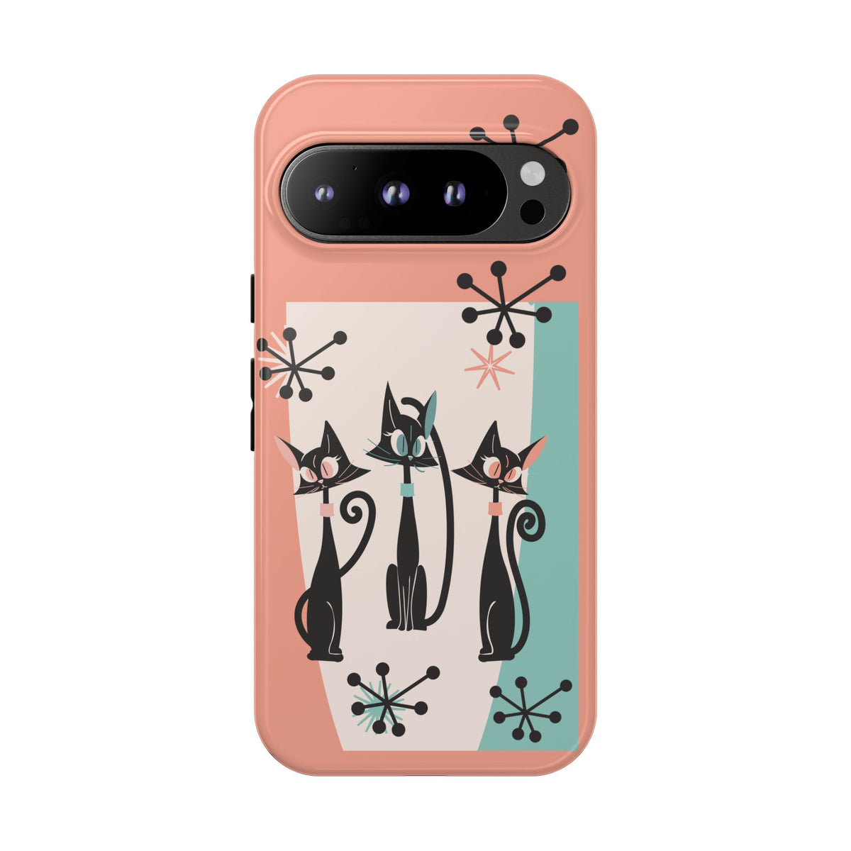 Atomic Cat Mid Mod Coral Aqua Blue Starburst Kitschy Fun Chic Samsung, Smart Phones Tough Cases - Mid Century Modern Gal