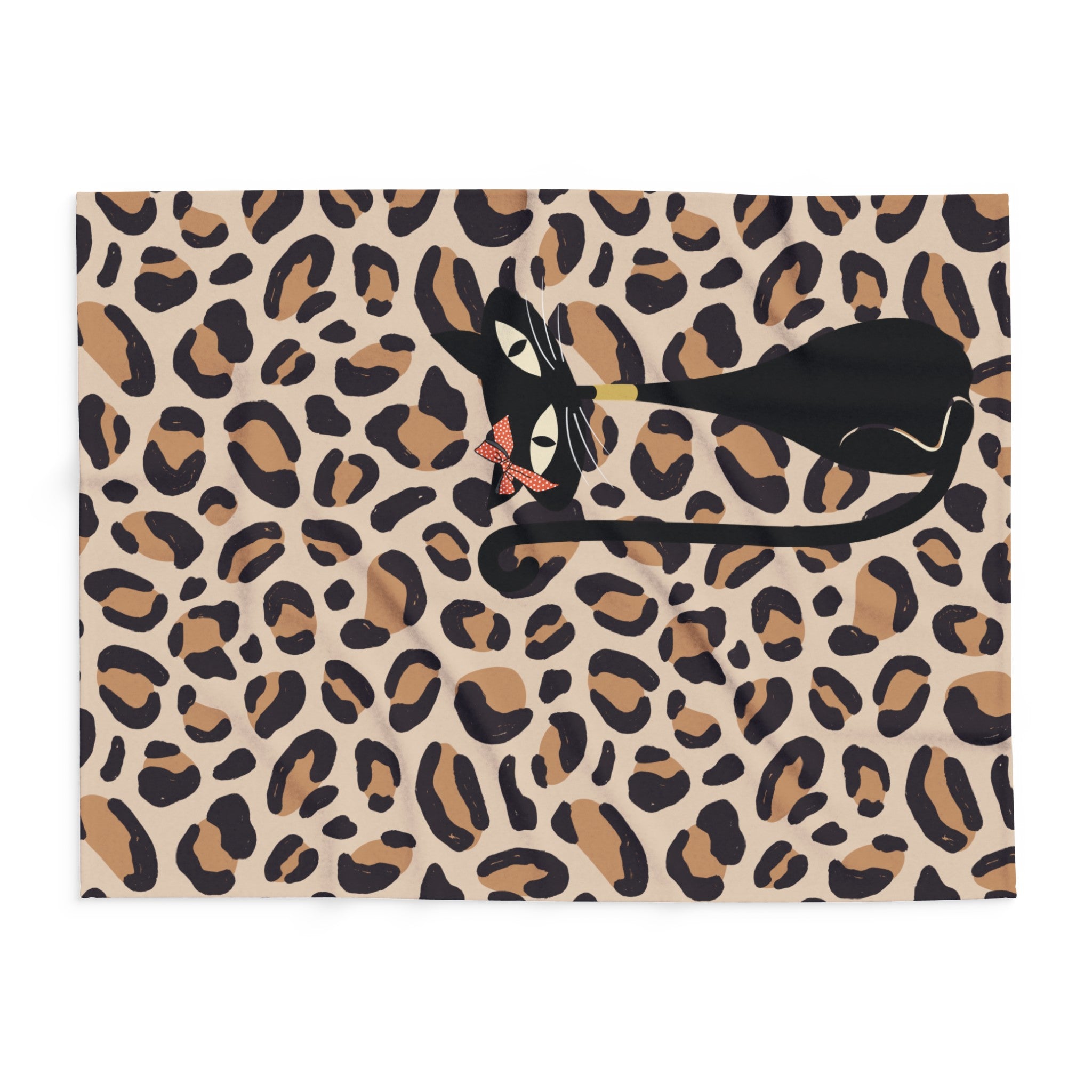 Leopard Print Atomic Cat, Cozy Lightweigt Kitschy Mid Mod  Fleece Blanket