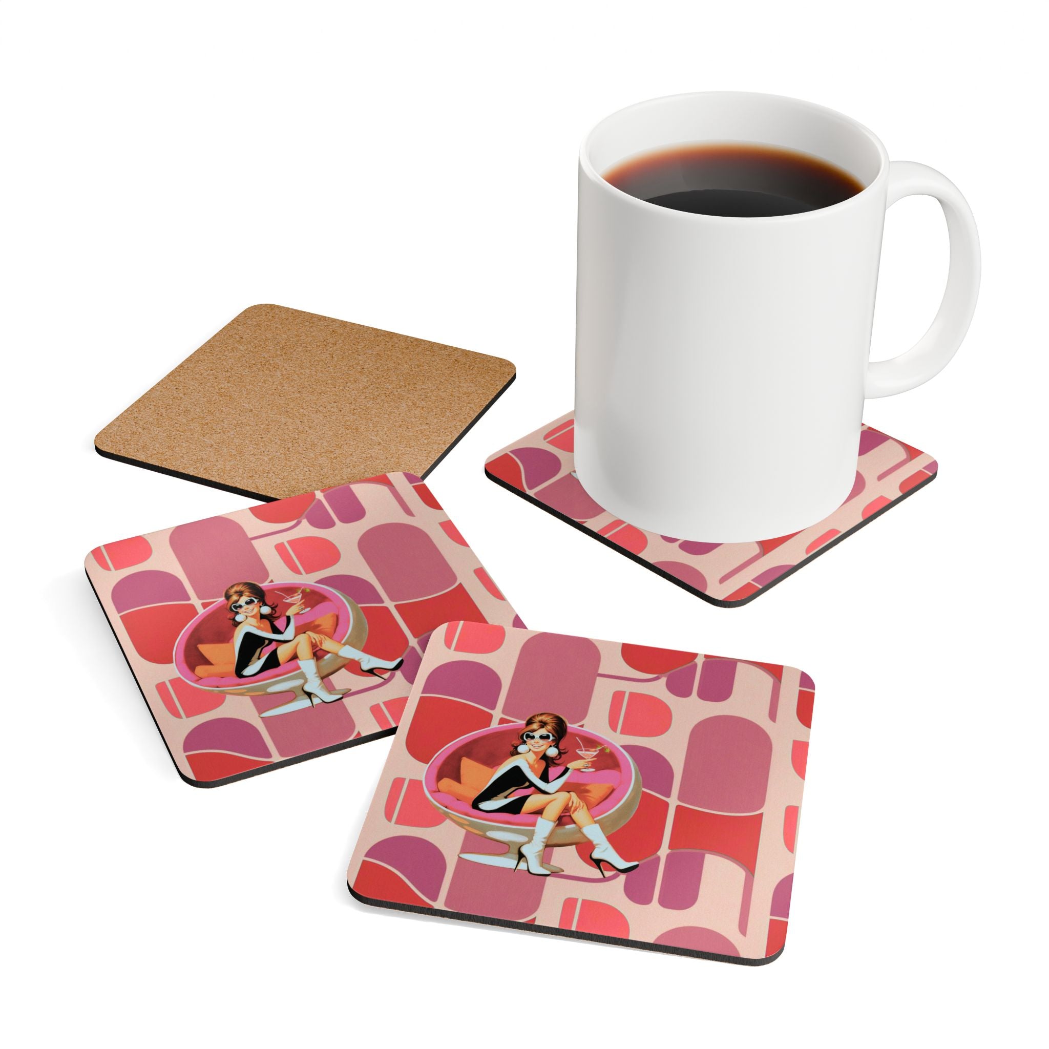 Mid Century Modern Barware Mod 60s Gal Retro Retro Chic Cork Coaster Set - Mid Century Modern Gal