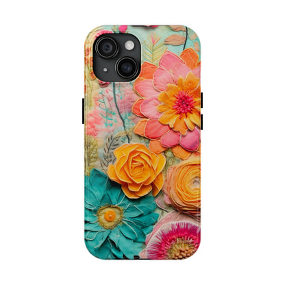 Boho Retro Floral Faux Pressed Flowers Smart Phone Tough Phone Cases