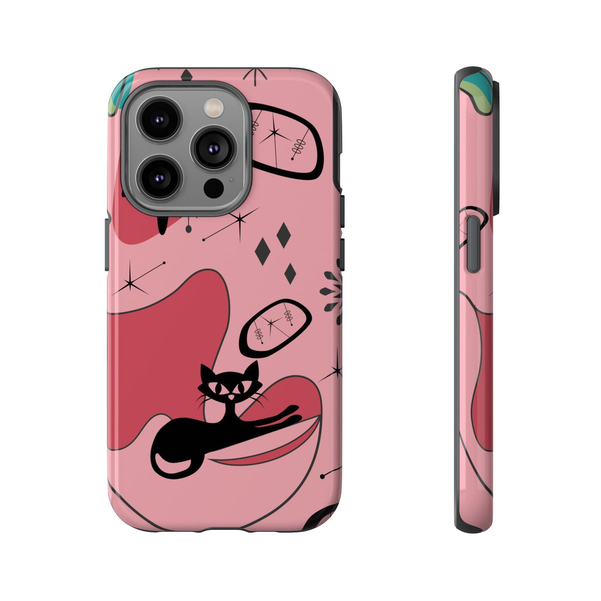 Atomic Cat, Pink Mid Century Modern, Egg Chair, Space Cat Tough Phone Case