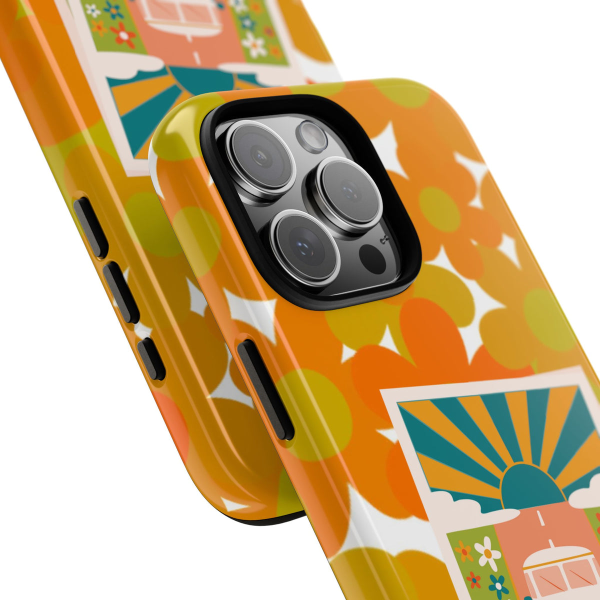 Retro Phone Case, Orange Flower Power, Polaroid Picture, Mod Smart Phone Tough Phone Cases