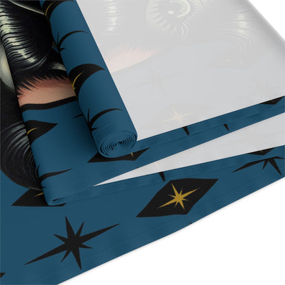 Vintage Halloween Black Cat Sexy Sexton Mid Century Modern Blue Table Runner - Mid Century Modern Gal