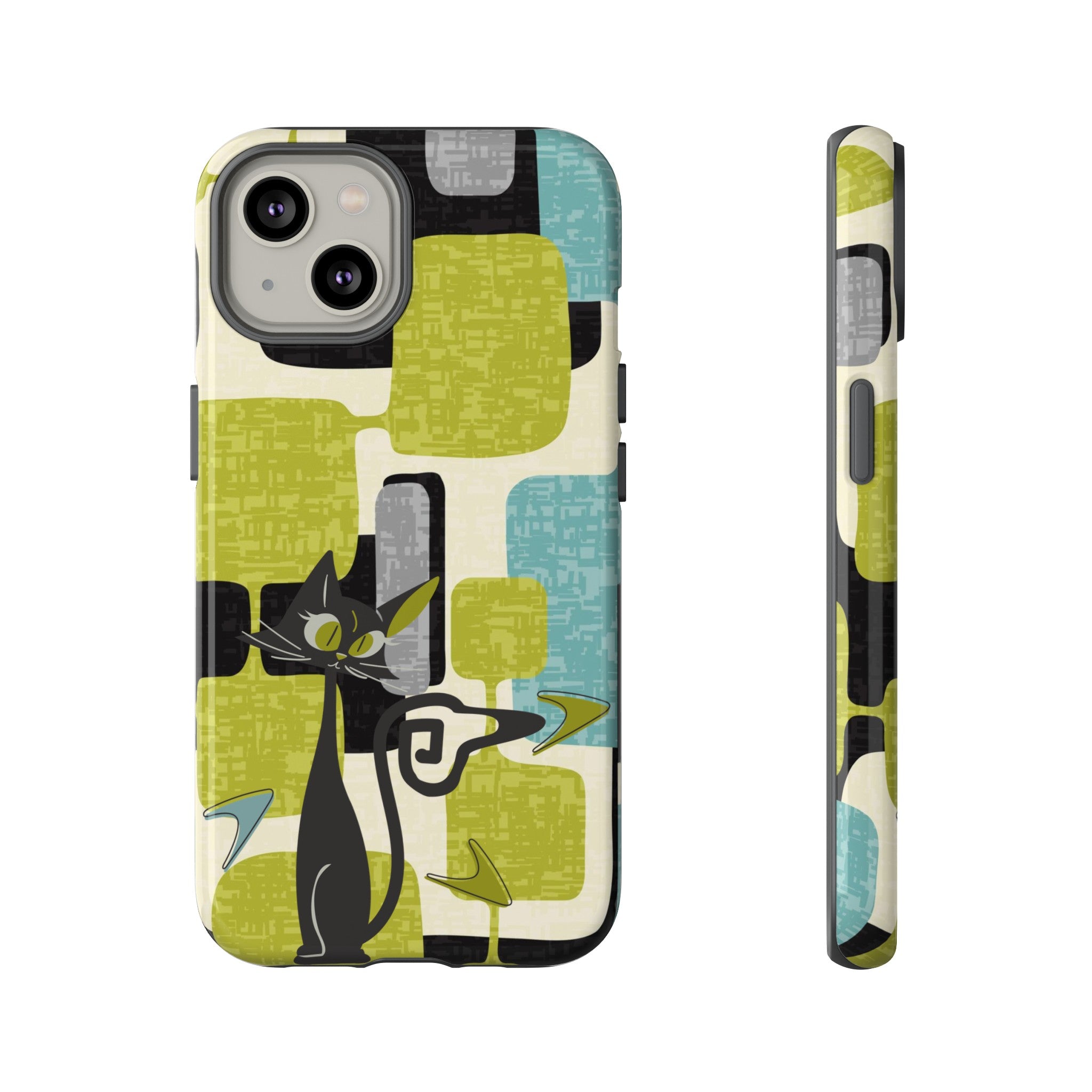 Mid Century Modern Geometric Kitschy Cat, Boomerang Retro Smart Phone Tough Cases