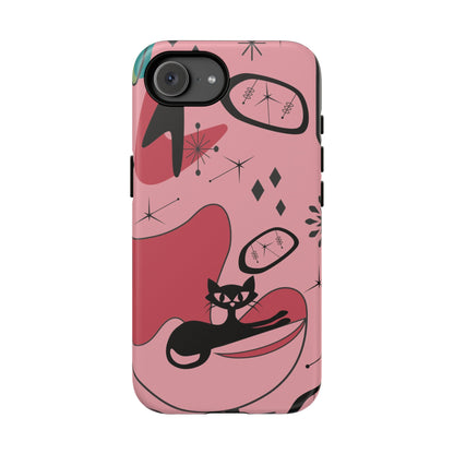 Atomic Cat, Pink Mid Century Modern, Egg Chair, Space Cat Tough Phone Case