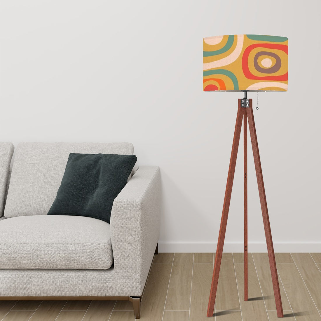 Mid Century Modern Geometric Green, Teal, Orange Mod Tripod Floor Lamp - Mid Century Modern Gal