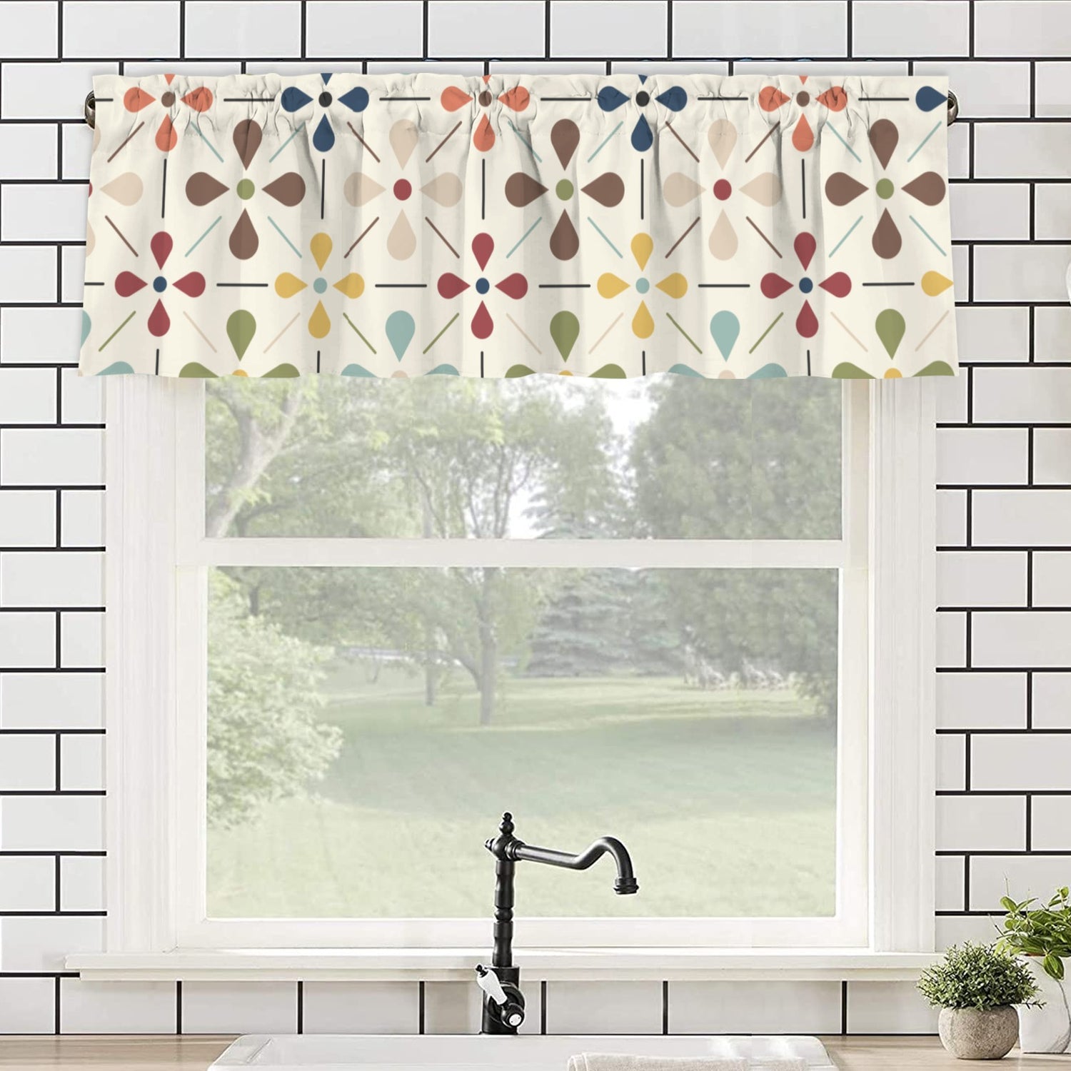 Modern Scandinavian Flower Designed Window Valance - Mid Century Modern Gal