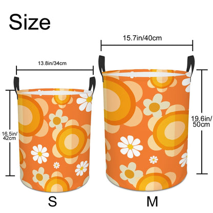 Retro Flower Power Orange Mod Daisy Circular Laundry Basket