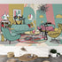 Mid Century Modern Peel And Stick Kitschy Mod Lounging Cats Canvas Self Adhesive Wallpaper - Mid Century Modern Gal