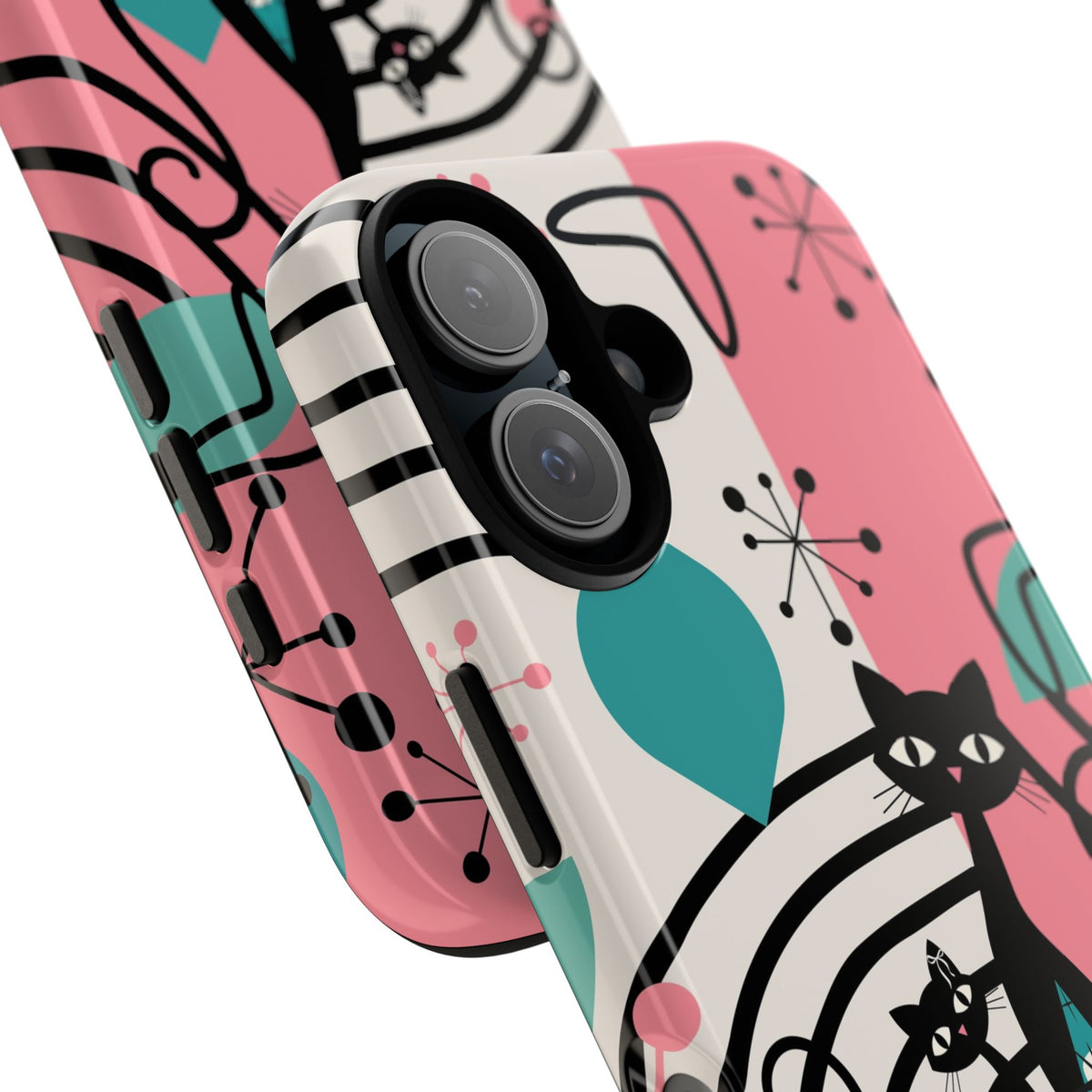 Mid Mod Atomic Cat Boomerang Starburst, Pink, Black Kitschy Stylish Cat Phone Case: Modern Design for Cat Lovers