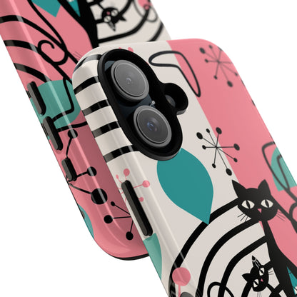 Mid Mod Atomic Cat Boomerang Starburst, Pink, Black Kitschy Stylish Cat Phone Case: Modern Design for Cat Lovers