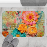 Boho Bathroom Rug, Retro Chic Floral, Hippie 70s Style, Bath Mat - Mid Century Modern Gal