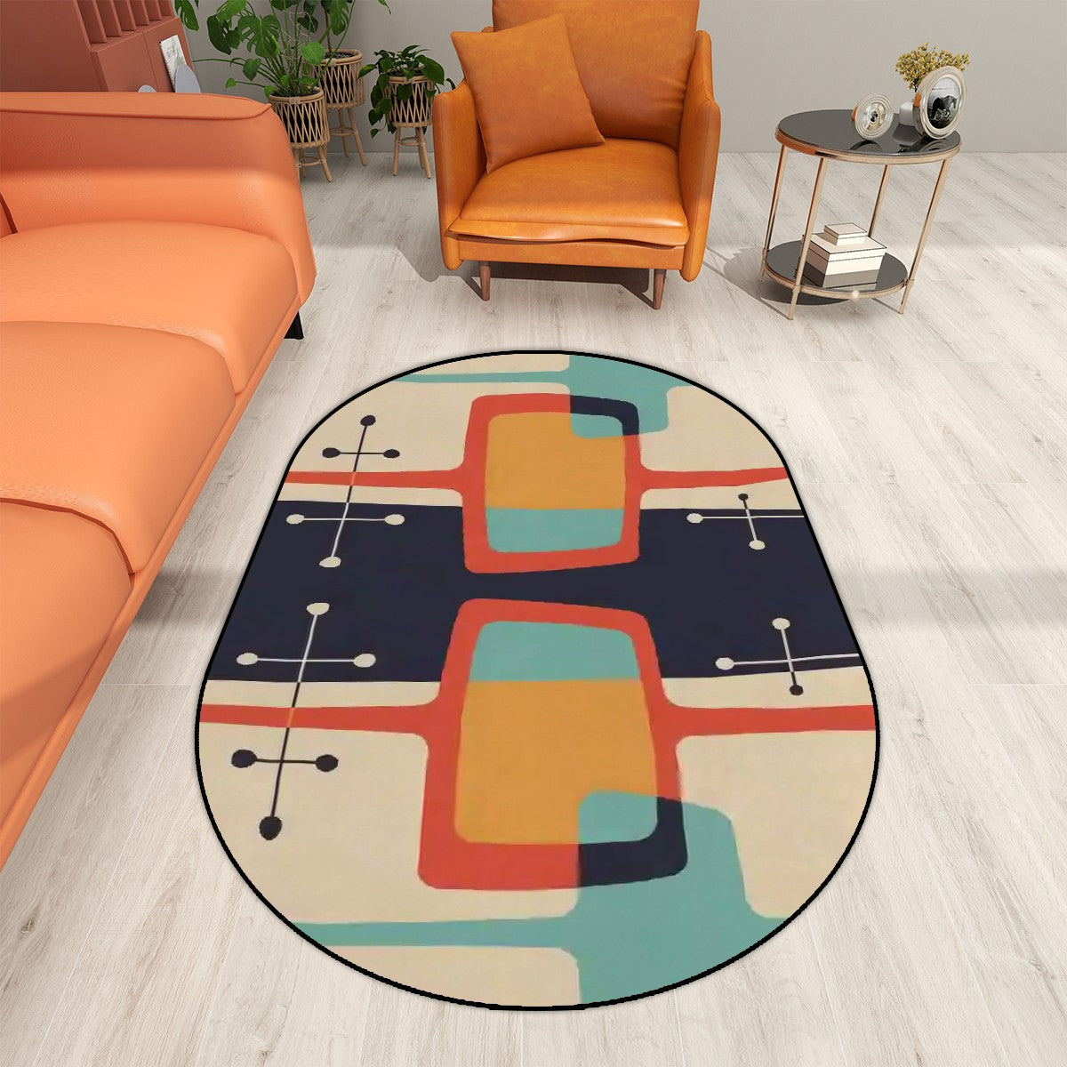 Mid Century Modern Geometric Mod Designed Oval Area Rug - Mid Century Modern Gal