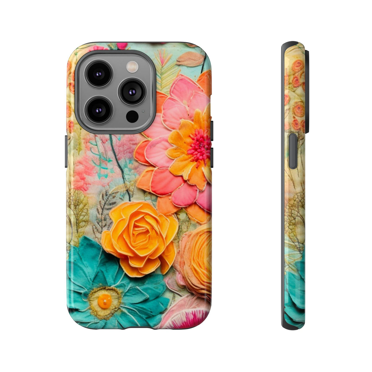 Boho Retro Floral Faux Pressed Flowers Smart Phone Tough Phone Cases - Mid Century Modern Gal