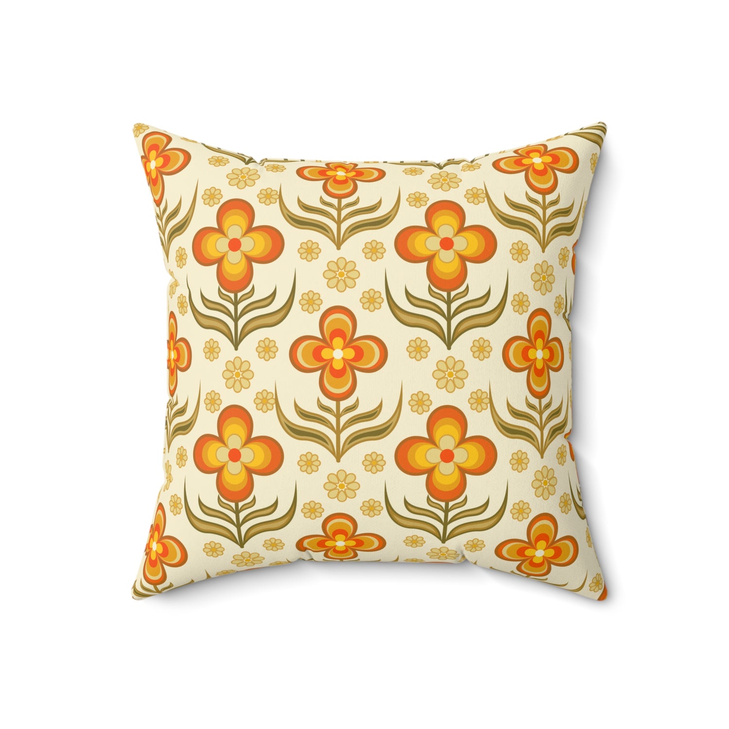 70s Retro Groovy Flower Power Floral Orange, Yellow Green Pillow And Cover