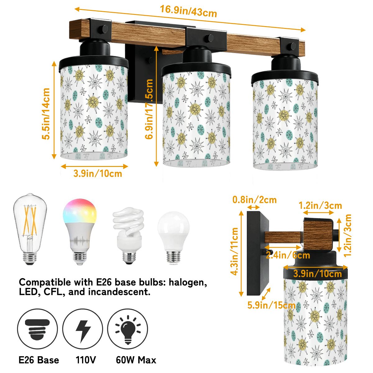 Franciscan Starburst Mid Mod White Teal Yellow MCM Vanity Light Fixture - Mid Century Modern Gal
