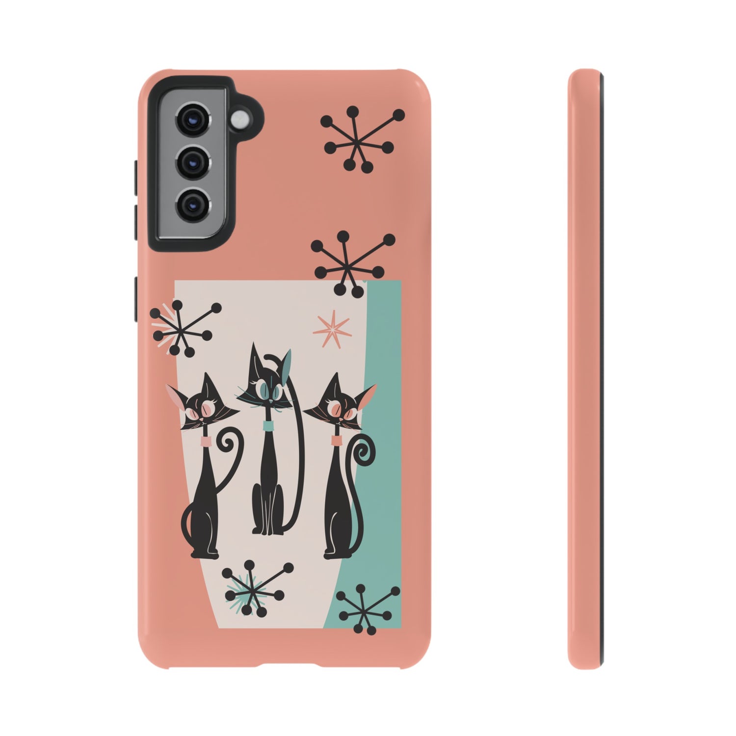 Atomic Cat Mid Mod Coral Aqua Blue Starburst Kitschy Fun Chic Samsung, Smart Phones Tough Cases