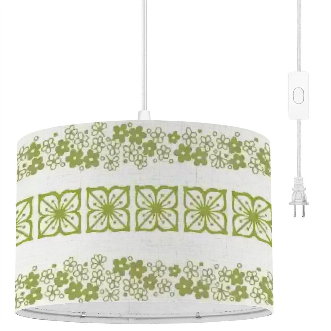 Pyrex Spring Blossom, Green Verde Kitschy Retro 50s Kitchen Drum Chandelier