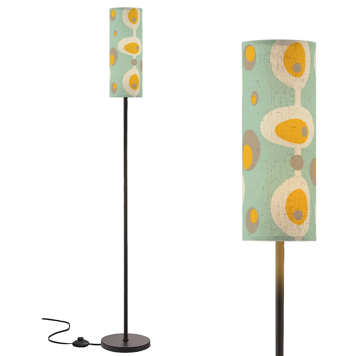 Mid Mod Groovy Mint Green, Mustard Yellow Mod Orbs, Retro Floor Lamp - Mid Century Modern Gal