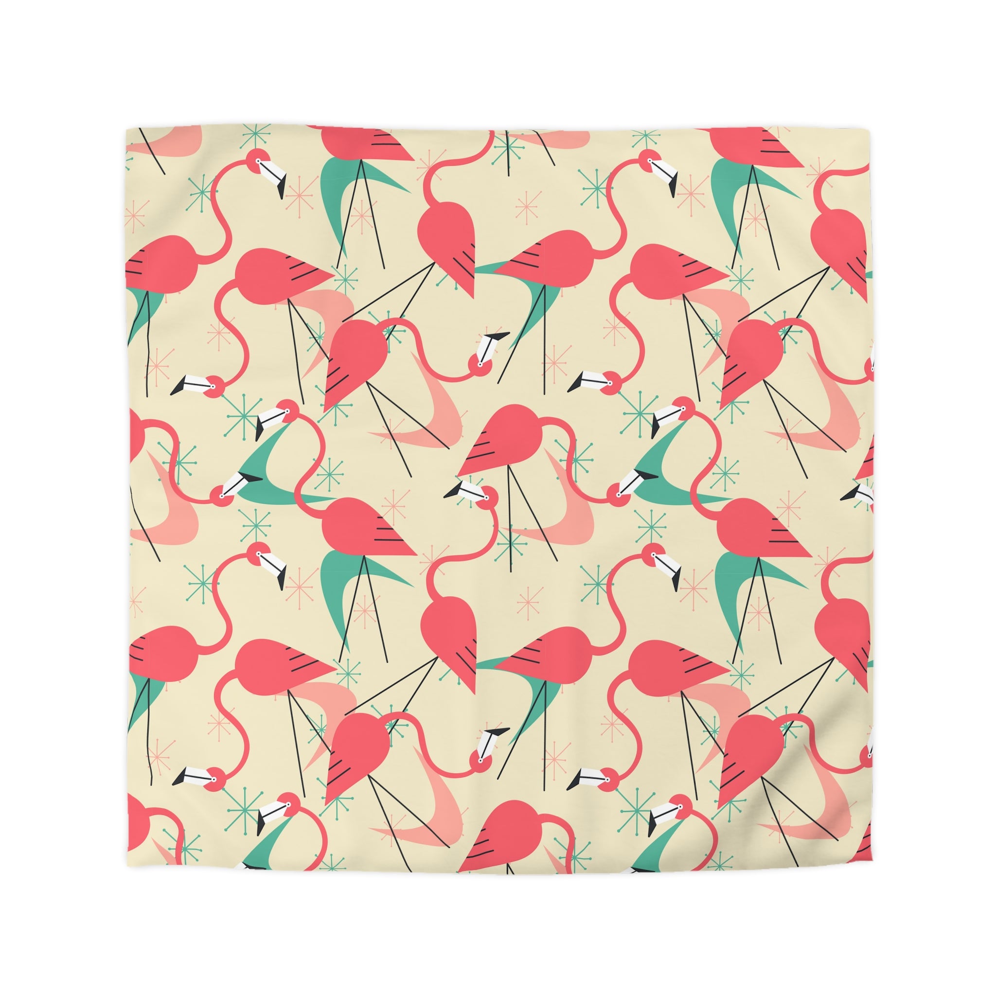 Palm Springs California Kitschy Quirky Dancing Tropical Flamingos Duvet Cover - Fun Summer Bedding - Mid Century Modern Gal