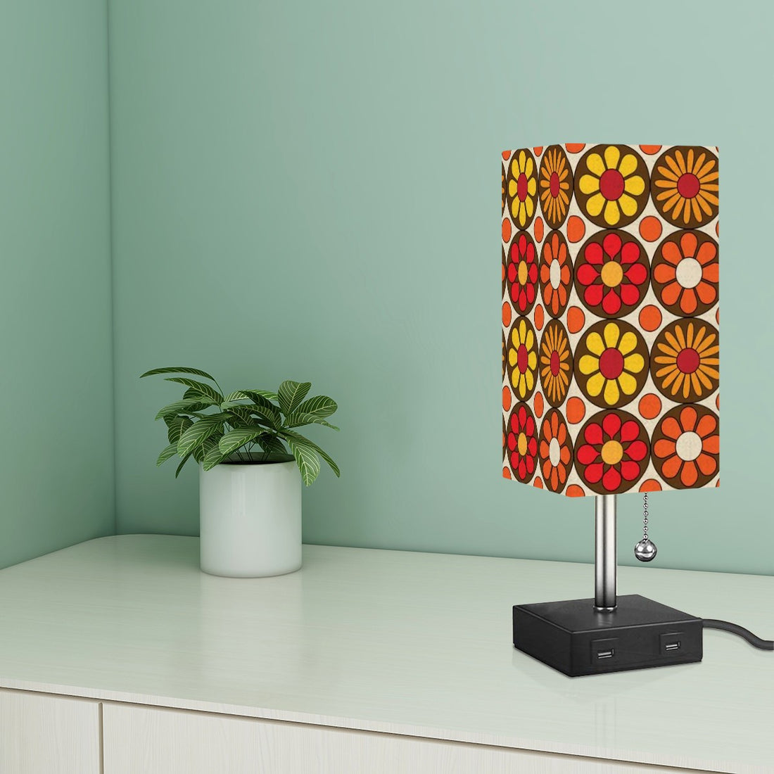 Retro Flower Power, Groovy Mod Daisy, Hipster Cool Office Square Table Lamp - Mid Century Modern Gal