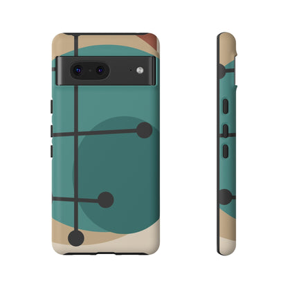 Mid Century Mod, Geometric, Retro Beige Teal Blue, Smart Phones Tough Phone Cases