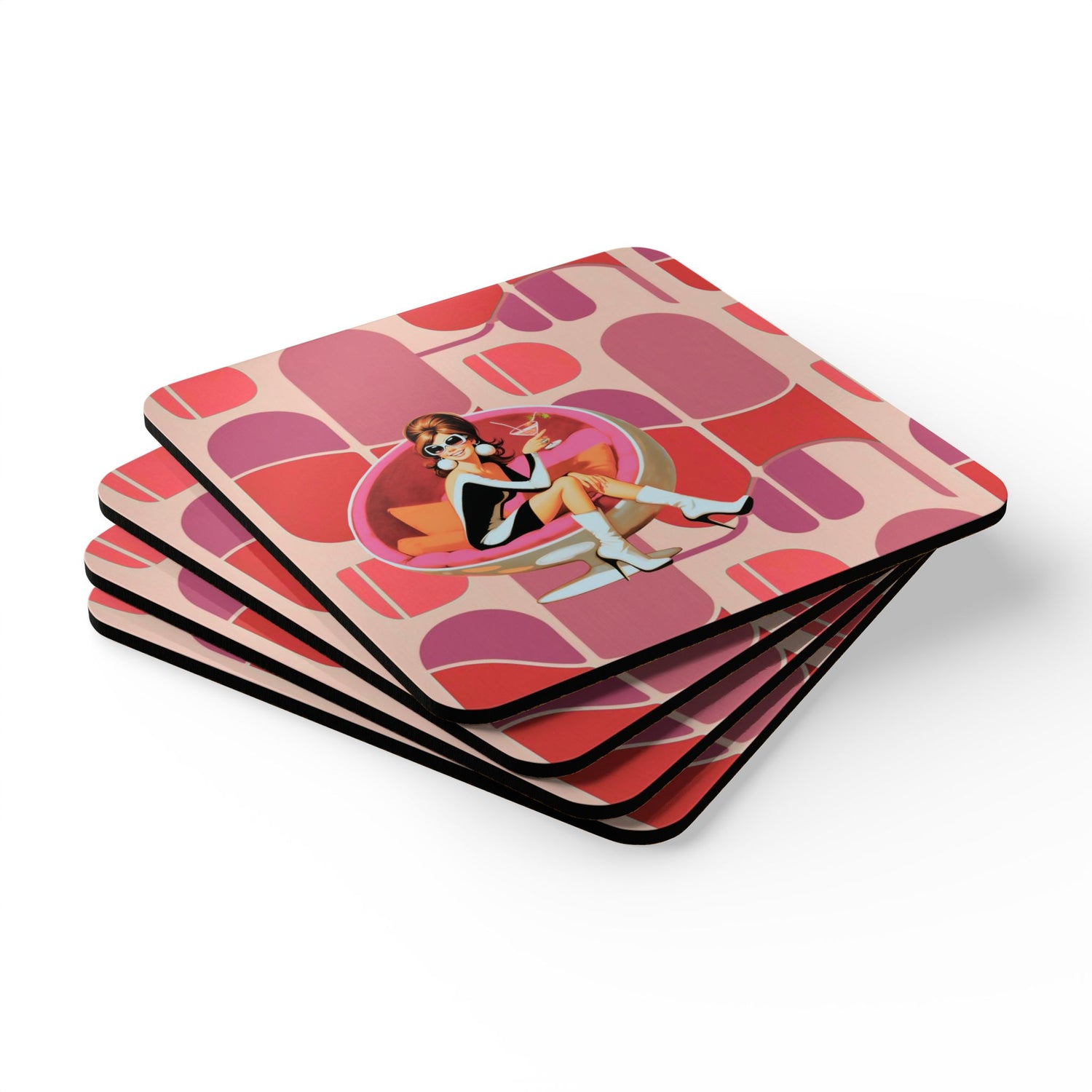 Mid Century Modern Barware Mod 60s Gal Retro Retro Chic Cork Coaster Set - Mid Century Modern Gal