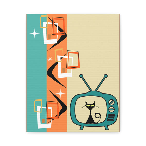 Atomic Cat Retro Kitschy Cute Boomerang Starburst Mid Mod Canvas Gallery Wraps
