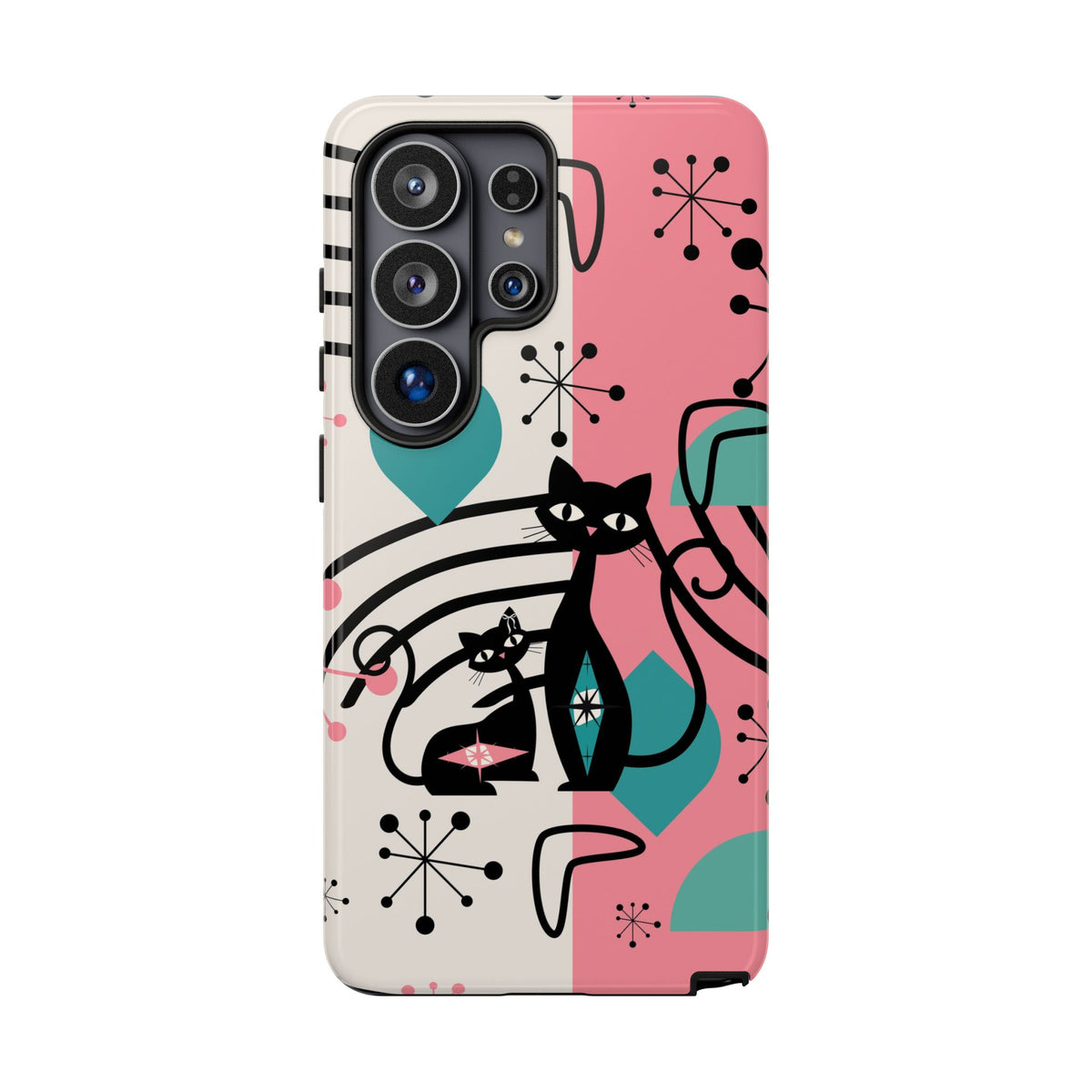 Mid Mod Atomic Cat Boomerang Starburst, Pink, Black Kitschy Stylish Cat Phone Case: Modern Design for Cat Lovers