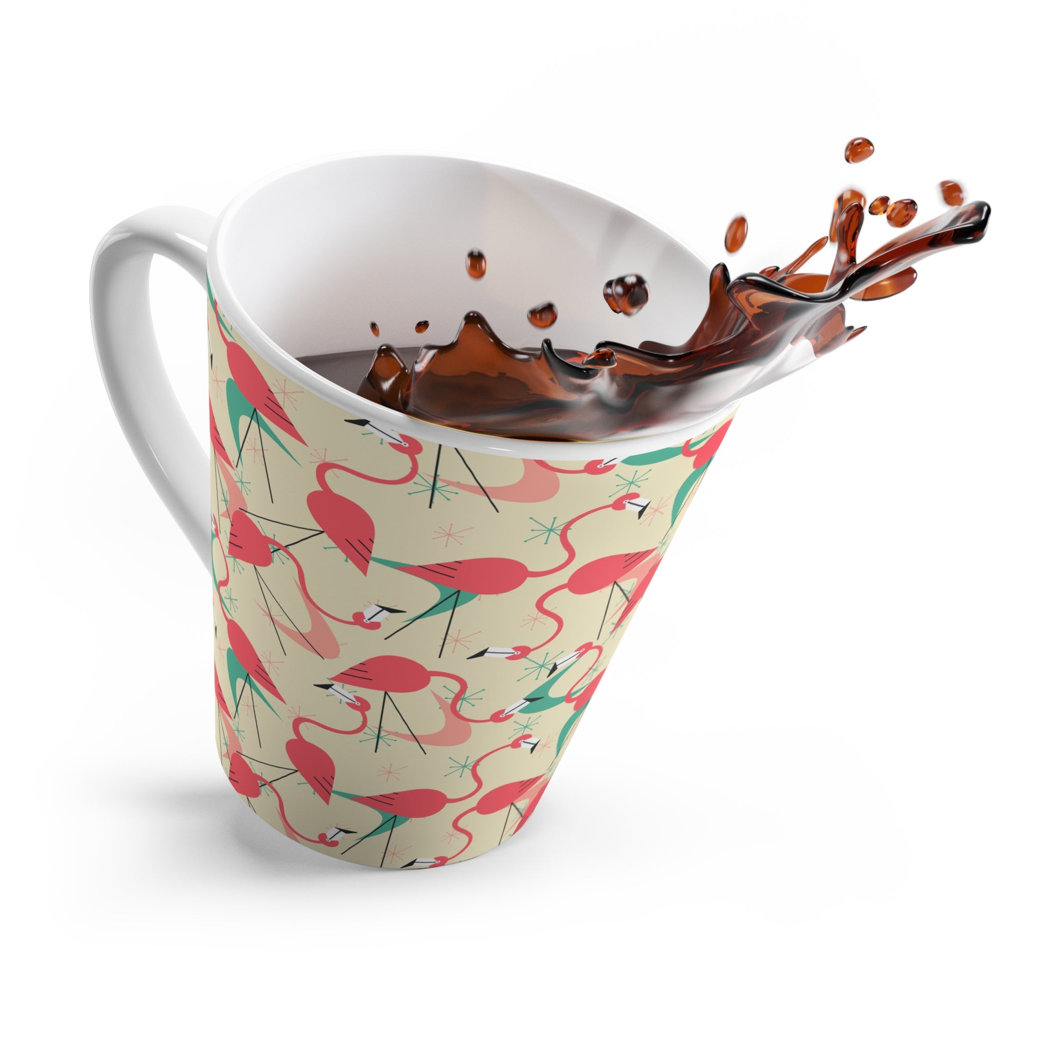 Retro Flamingo, Kitschy Mid Mod Palm Springs California Tropical Flamingo Latte Mug - Fun Summer Vibes for Coffee Lovers - Mid Century Modern Gal