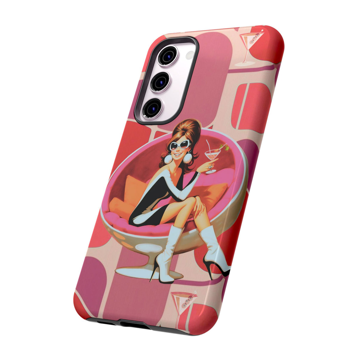 Mid Mod 60s Mod Gal, Kick Back Enjoy, Retro Chic Phone Case with Cocktail Design