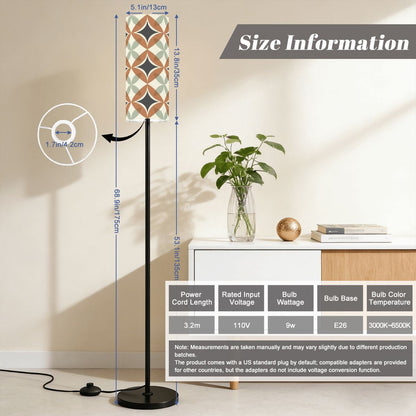 Mid Century Modern Interlocking Geometric, Terracotta Sage Charcoal Slim Floor Lamp