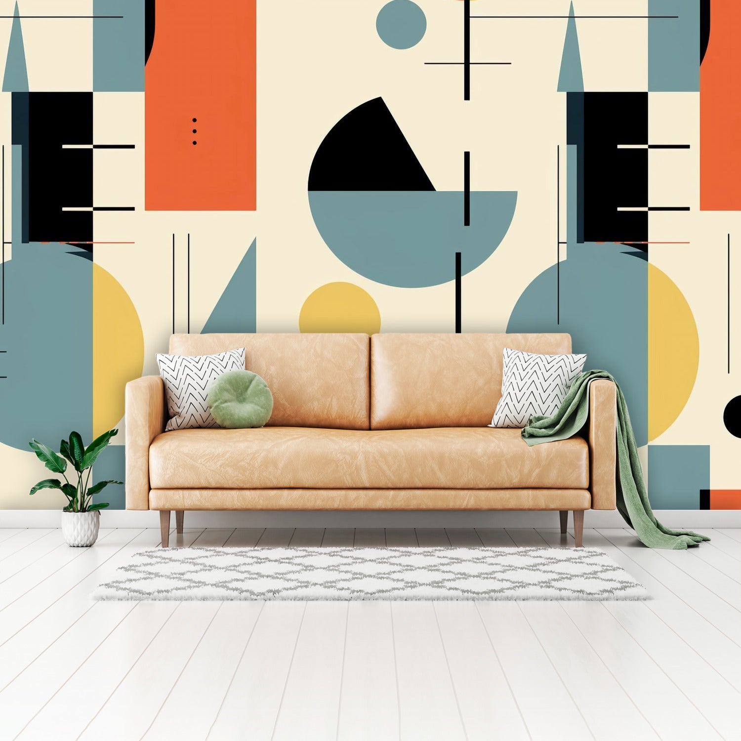 Mid Century Modern Bauhaus Geometric Designed Peel And Stick Wall Murals