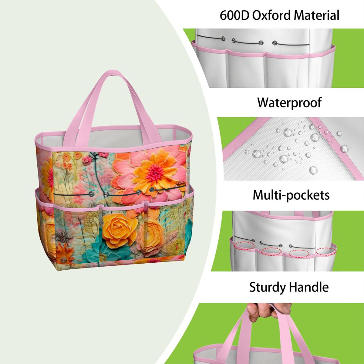 Bohemian Retro Flower, Faux Pressed Floral Mod Garden Tool Bag