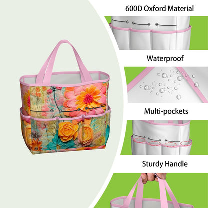 Bohemian Retro Flower, Faux Pressed Floral Mod Garden Tool Bag