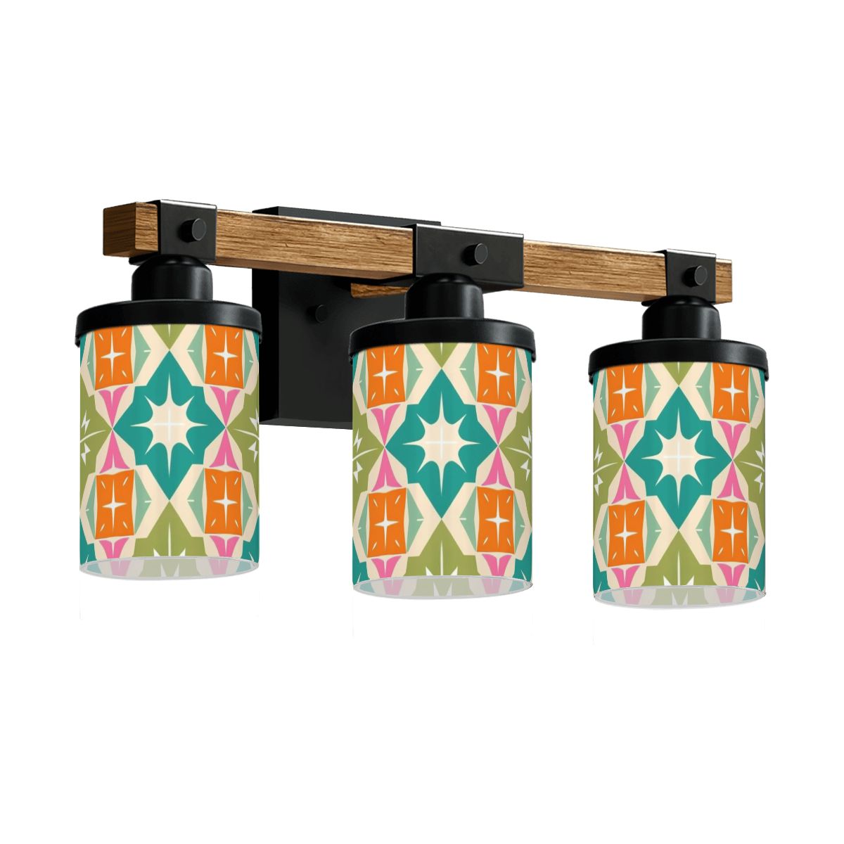 Mid Century Modern Vanity Light Fixture, Orange Green Teal Starburst Geometric Designed - Mid Century Modern Gal
