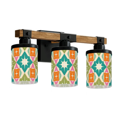 Mid Century Modern Vanity Light Fixture, Orange Green Teal Starburst Geometric Designed - Mid Century Modern Gal