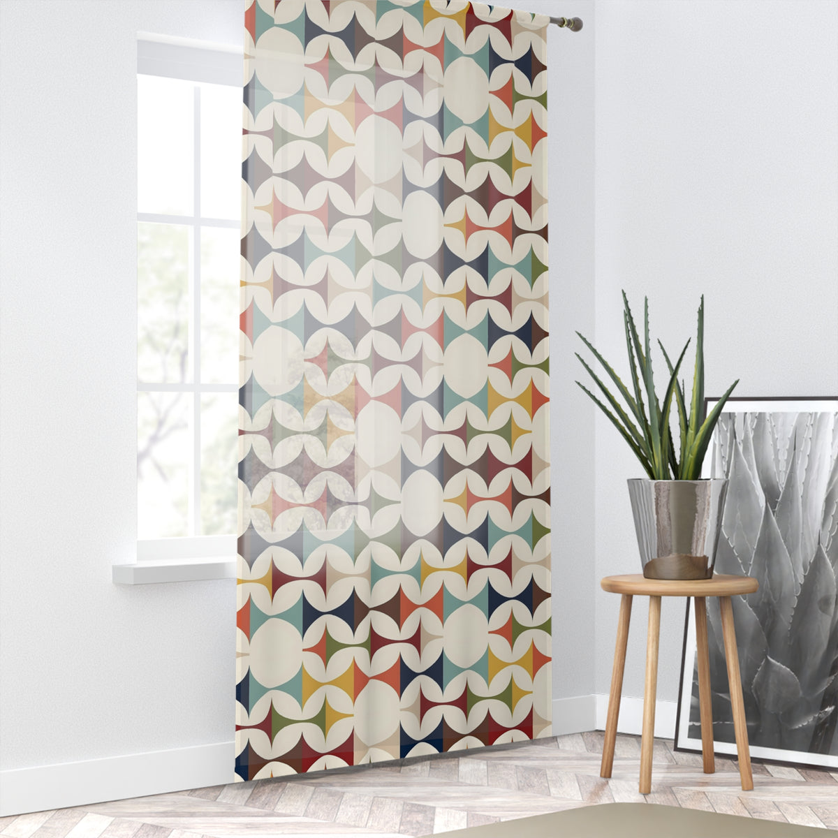 Scandinavian Moder Danish Geometric Window Curtain - Colorful Accent Drape for Home Decor - Mid Century Modern Gal