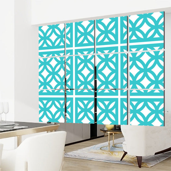 1950s Breeze Block, Aqua Blue Mid Century Modern Hanging Room Divider 12 pcs
