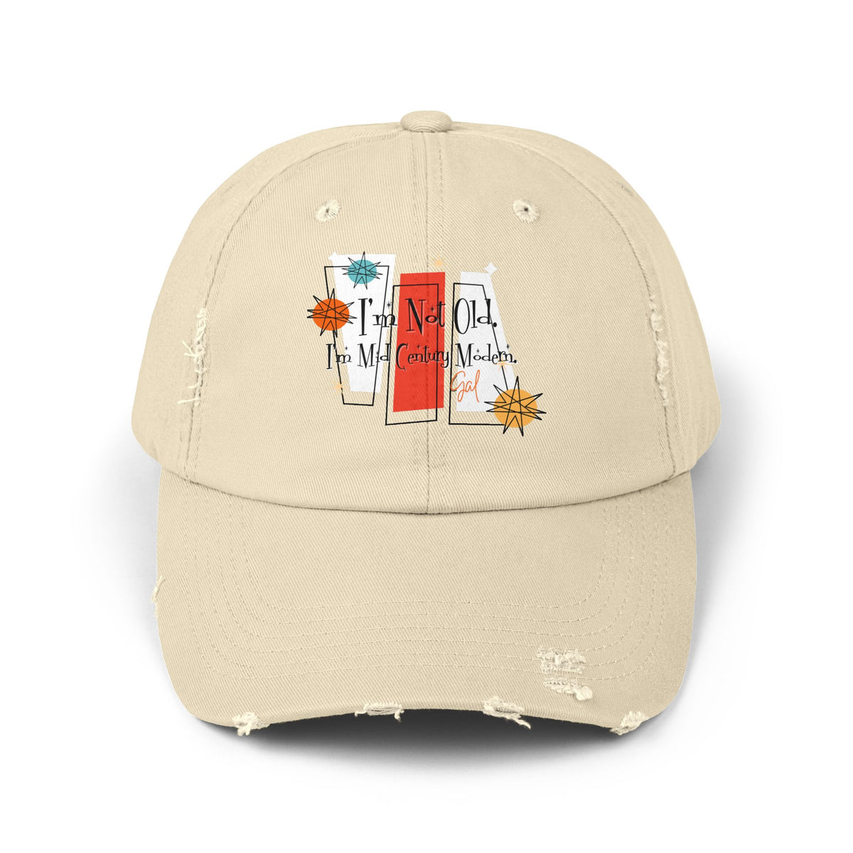 I'm Not Old, I'm Mid Century Modern ® Distressed Retro Mod Distressed Cap - Mid Century Modern Gal