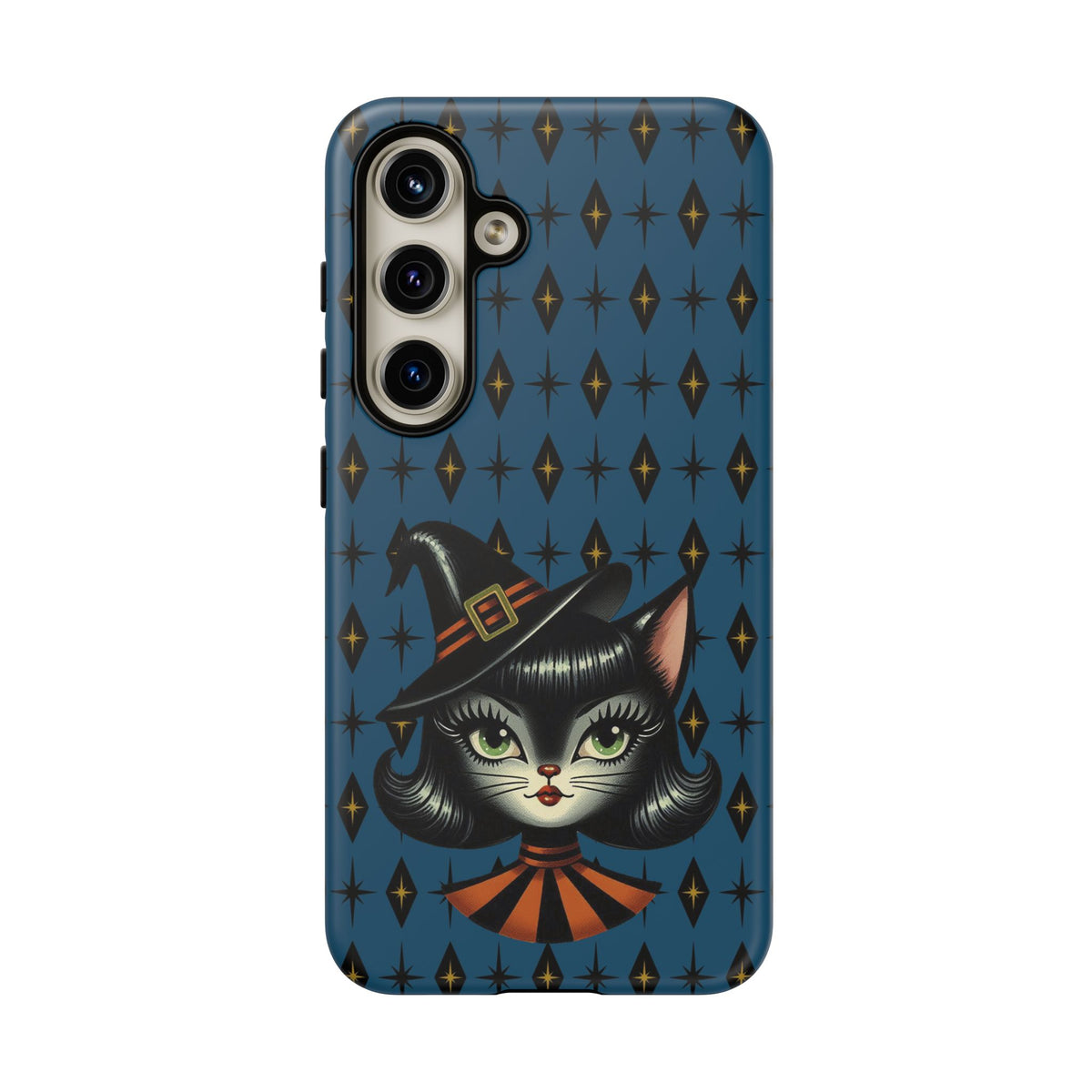 Vintage Halloween Black Cat Sexy Sexton Mid Century Modern Blue Tough Phone Case