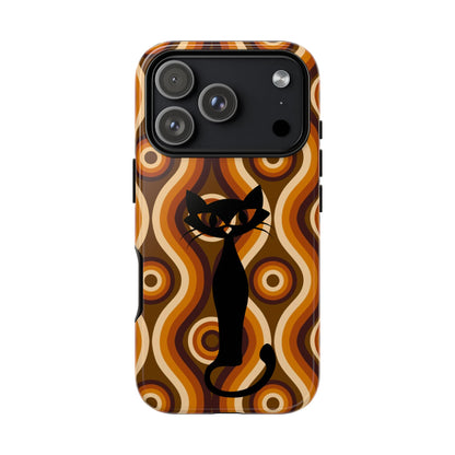 Retro Phone Case, Groovy Brown, Atomic Kitsch Cat Tough Smart Phone Cases